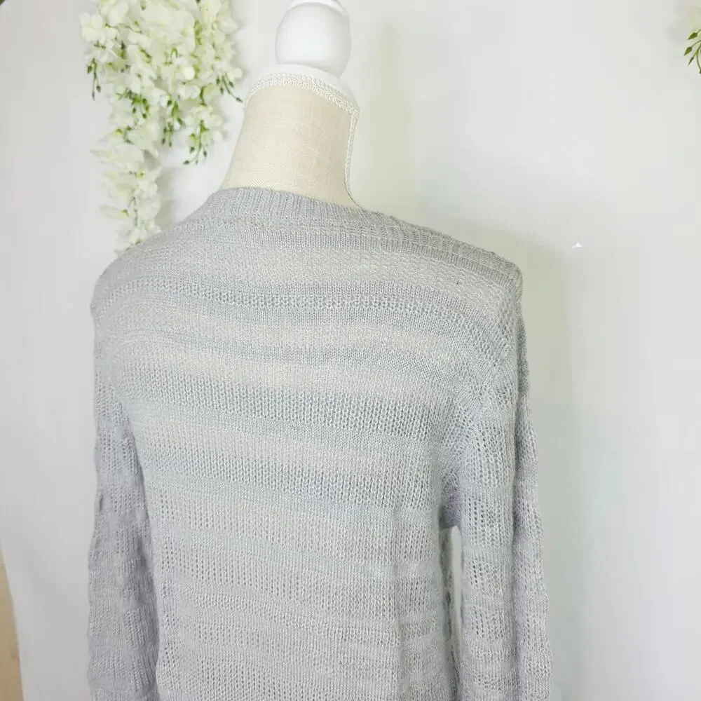 Matilda Jane Knit Cardigan Sweater Small Gray Button Up Ruffle Hem Cottagecore